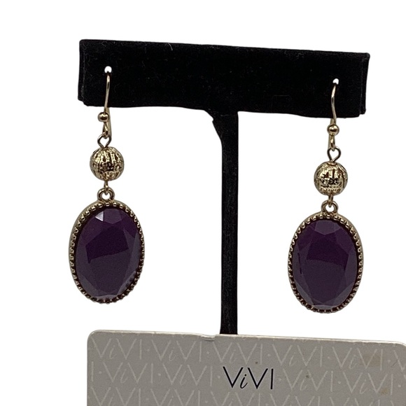 ViVI Jewelry - NWT ViVi Purple and Gold Oval Dangle Fish Hook Earrings